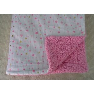 RUNT 1478 Pink Gold Stars Baby Blanket White Sherpa Security Lovey